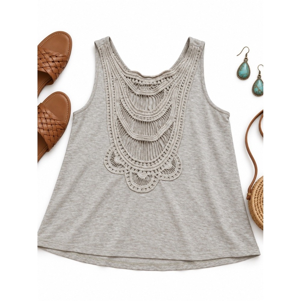 Mango MNG Basics Tank Top Womens Small Beige Crochet Back Scoop Neck Boho Casual